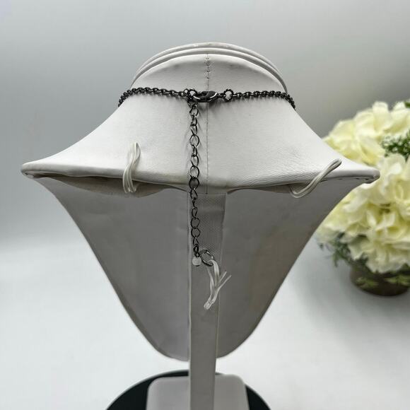 Betsey Johnson Gray Pearl Black AB Rhinestones Gothic Bat Bib Statement Necklace - Picture 5 of 11